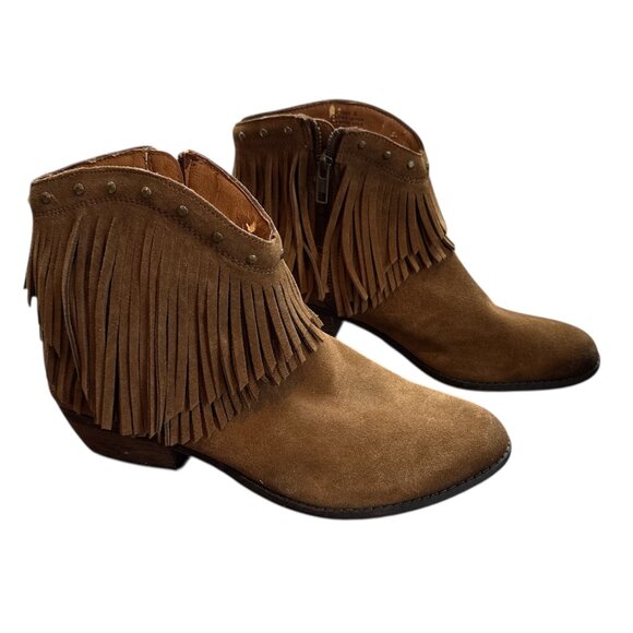 Minnetonka Beige Suede Fringe Ankle Boot - Picture 2 of 12